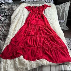 Forever 21 Bright Red Pleated Dress off the shoulder